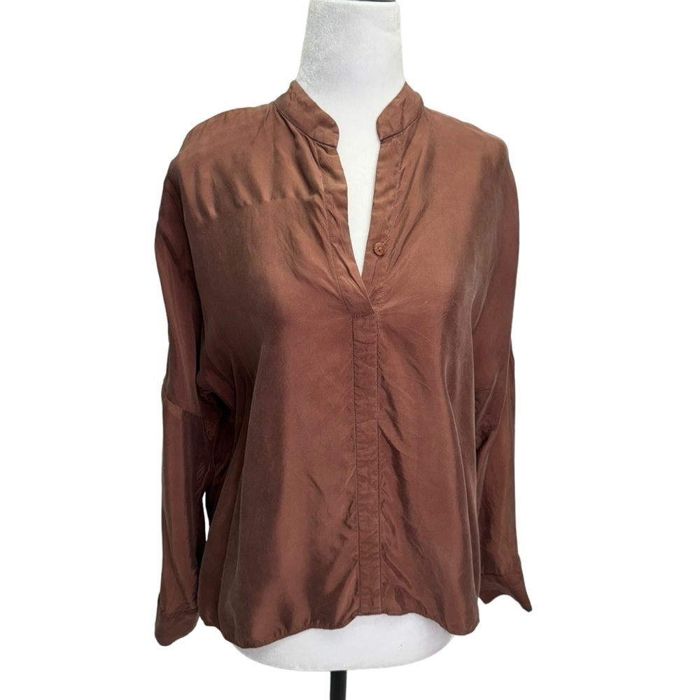 Club Monaco Brown Henley Long Sleeve Tunic Top Size S